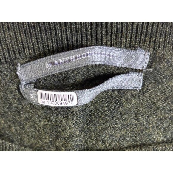 Anthropologie Cropped Sweater Women Small Green Knit Long Sleeve Sharkbite Hem - Picture 4 of 5